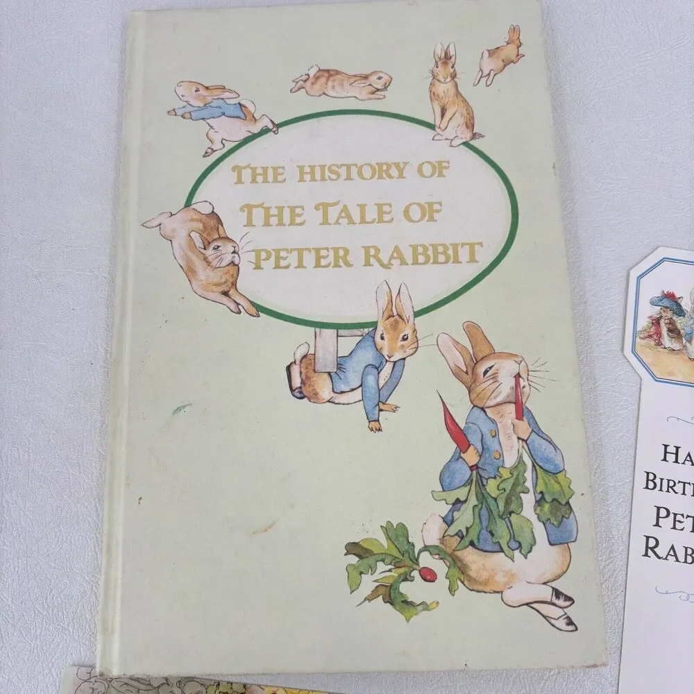 The History Of The‎ Tale Of Peter Rabbit Hardcover Book & Bookmarks Vintage 1976